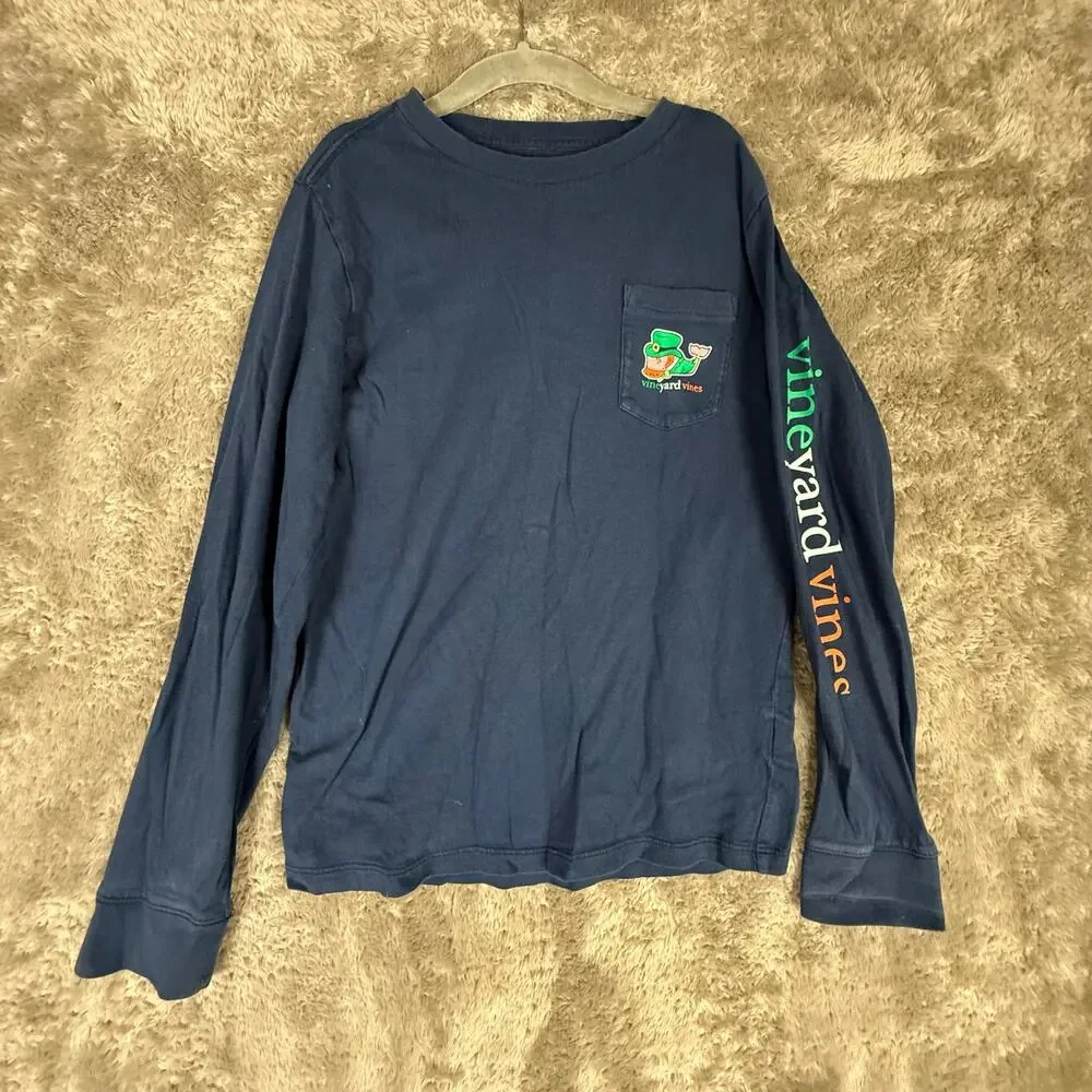 Vineyard Vines Long Sleeve Navy Blue T Shirt St Patricks Day Boys Youth S 8 10